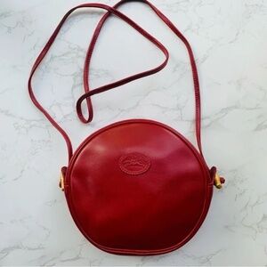 Longchamp Vintage Red Round Circle Made in France Leather Crossbody Purse